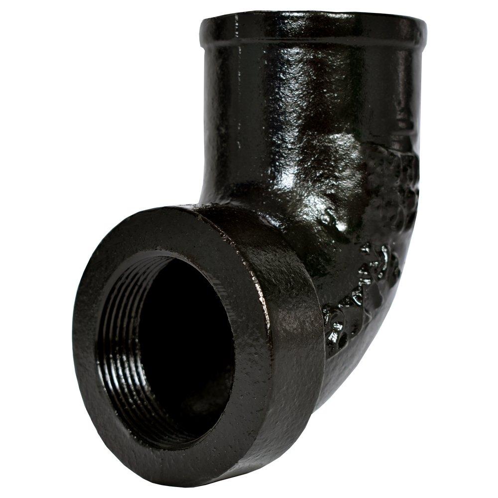 Black No Hub 90 Degree Cast Iron Reducing Tapped 1/4 Bend 
