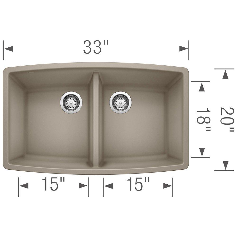 BLANCO Truffle 33 x 20 in. No Hole Composite Double Bowl Undermount Kitchen Sink 