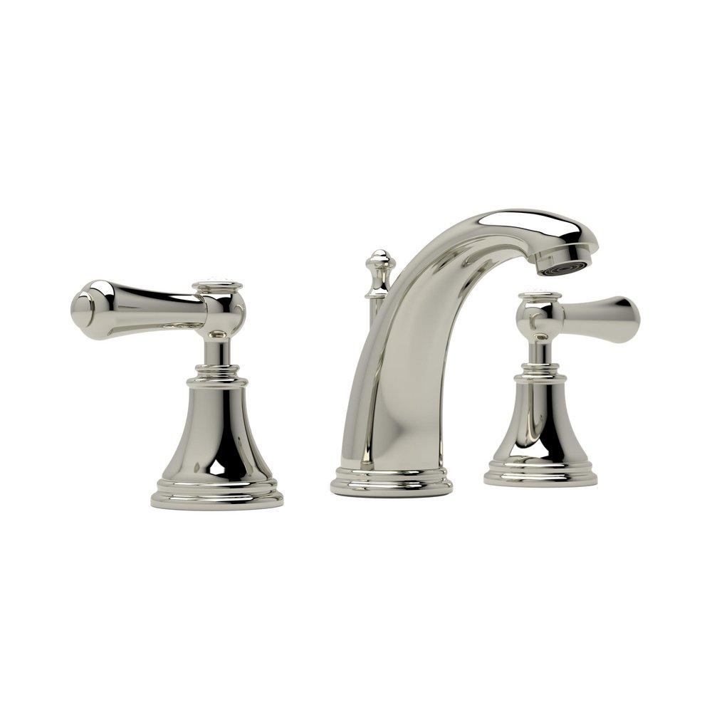 Perrin & Rowe Polished Nickel Two Handle Widespread Bathroom Sink Faucet Lever Handle 