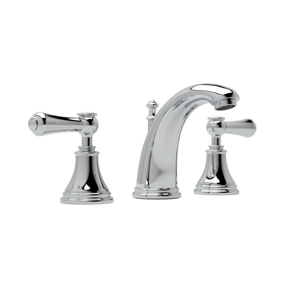 Perrin & Rowe Polished Chrome Two Handle Widespread Bathroom Sink Faucet Lever Handle 