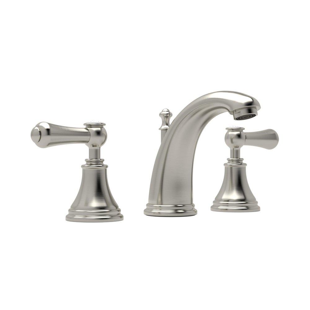 Perrin & Rowe&reg; Satin Nickel Two Handle Widespread Bathroom Sink Faucet Lever Handle 