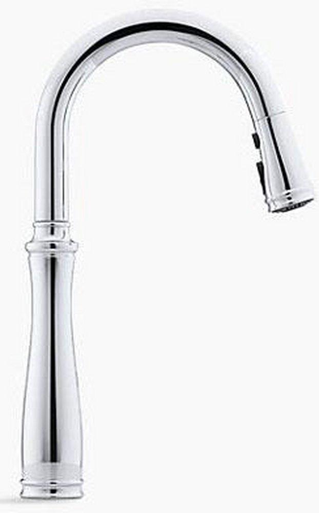 KOHLER Polished Chrome Single Handle Pull Down Kitchen Faucet with Three-Function Spray, Magnetic Docking and Sweep Spray Technology 