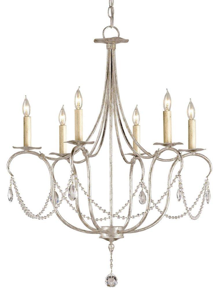 Currey and Company Silver Leaf 60W 6-Light Candelabra E-12 Base Chandelier 