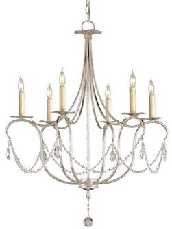 60W 6-Light Candelabra E-12 Base Chandelier in Silver Leaf