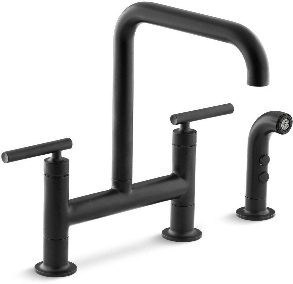 KOHLER Matte Black Two Handle Bridge Kitchen Faucet 
