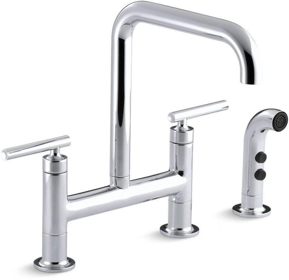 KOHLER Polished Chrome Two Handle Bridge Kitchen Faucet 