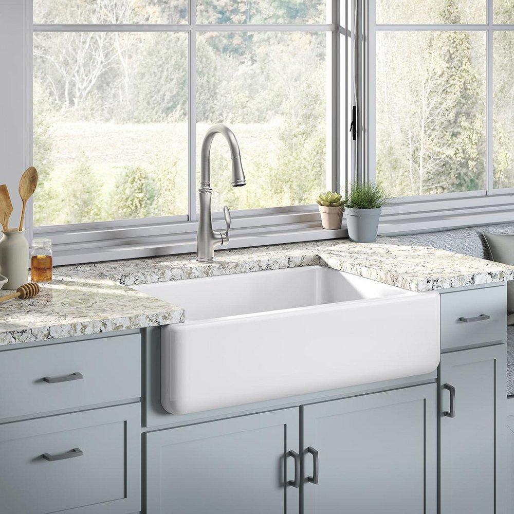 KOHLER Vibrant Stainless Single Handle Pull Down Kitchen Faucet with Three-Function Spray, Magnetic Docking and Sweep Spray Technology 