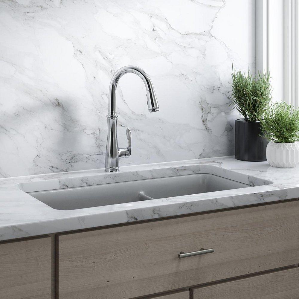 KOHLER Vibrant Stainless Single Handle Pull Down Kitchen Faucet with Three-Function Spray, Magnetic Docking and Sweep Spray Technology 