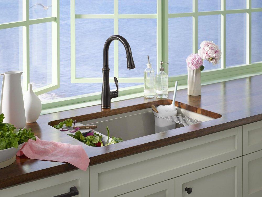 KOHLER Vibrant® Stainless Single Handle Pull Down Kitchen Faucet with Three-Function Spray, Magnetic Docking and Sweep Spray Technology 