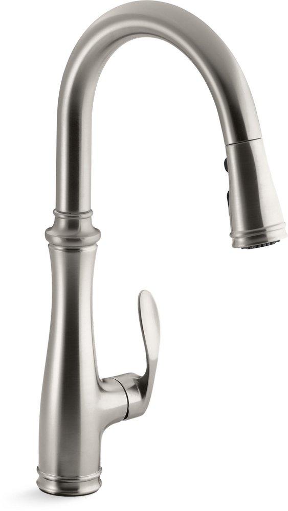 KOHLER Vibrant® Stainless Single Handle Pull Down Kitchen Faucet with Three-Function Spray, Magnetic Docking and Sweep Spray Technology 