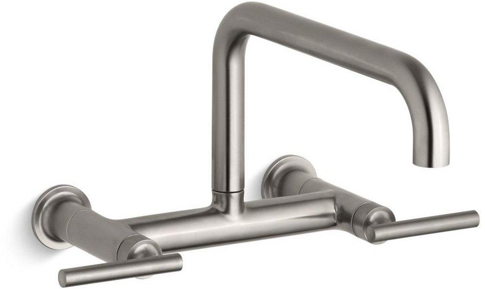 KOHLER Vibrant® Stainless Two Handle Bridge Kitchen Faucet 