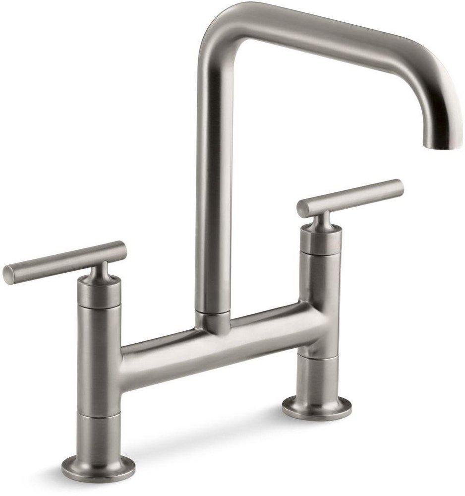 KOHLER Vibrant&reg; Stainless Two Handle Bridge Kitchen Faucet 