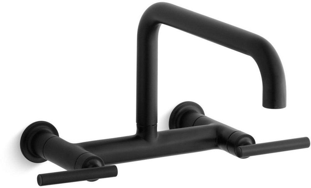 KOHLER Matte Black Two Handle Bridge Kitchen Faucet 