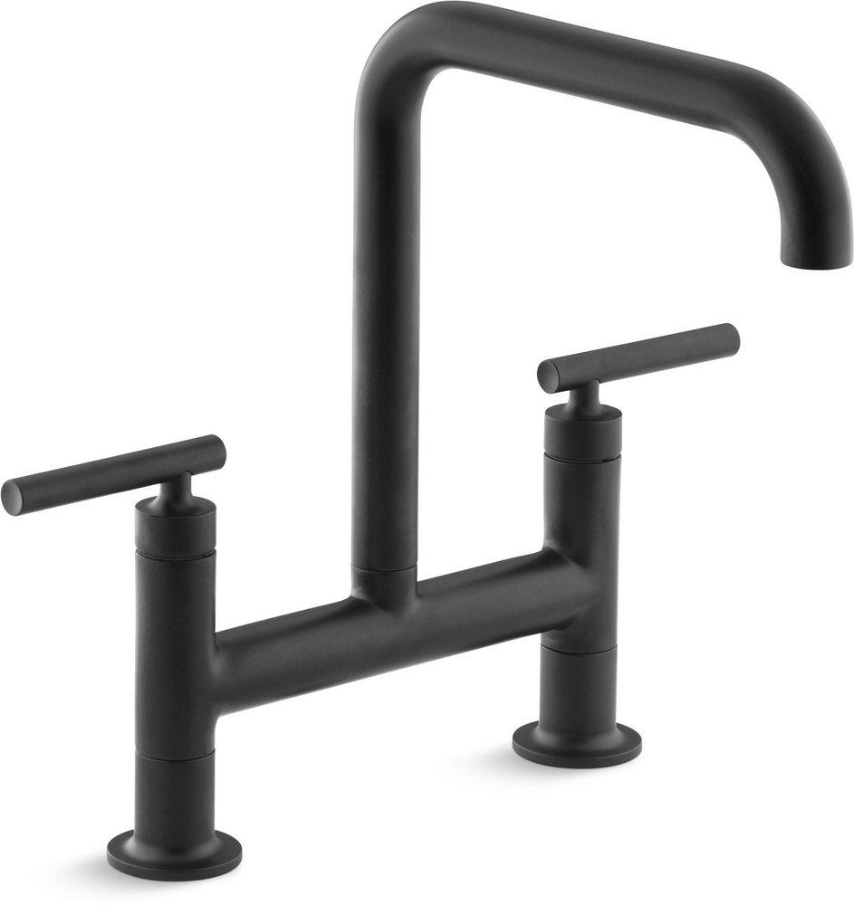 KOHLER Matte Black Two Handle Bridge Kitchen Faucet 