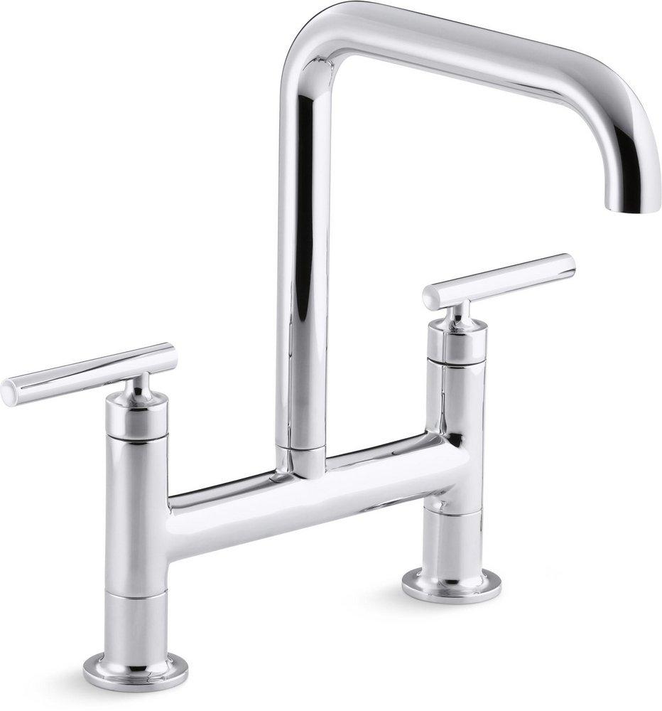 KOHLER Polished Chrome Two Handle Bridge Kitchen Faucet 