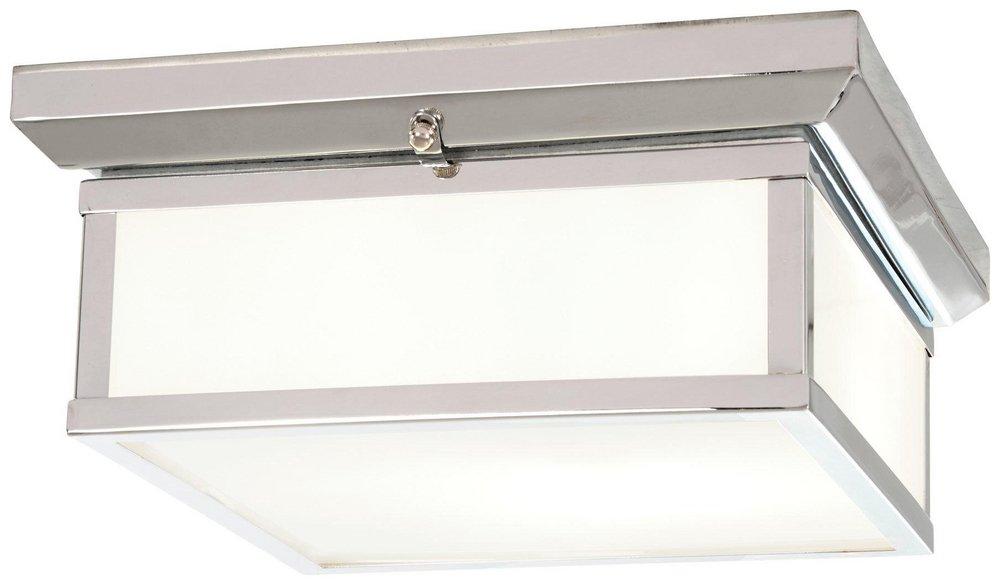 Minka Lavery Polished Nickel 13 in. 60W 2-Light Flushmount with White Glass Shade 