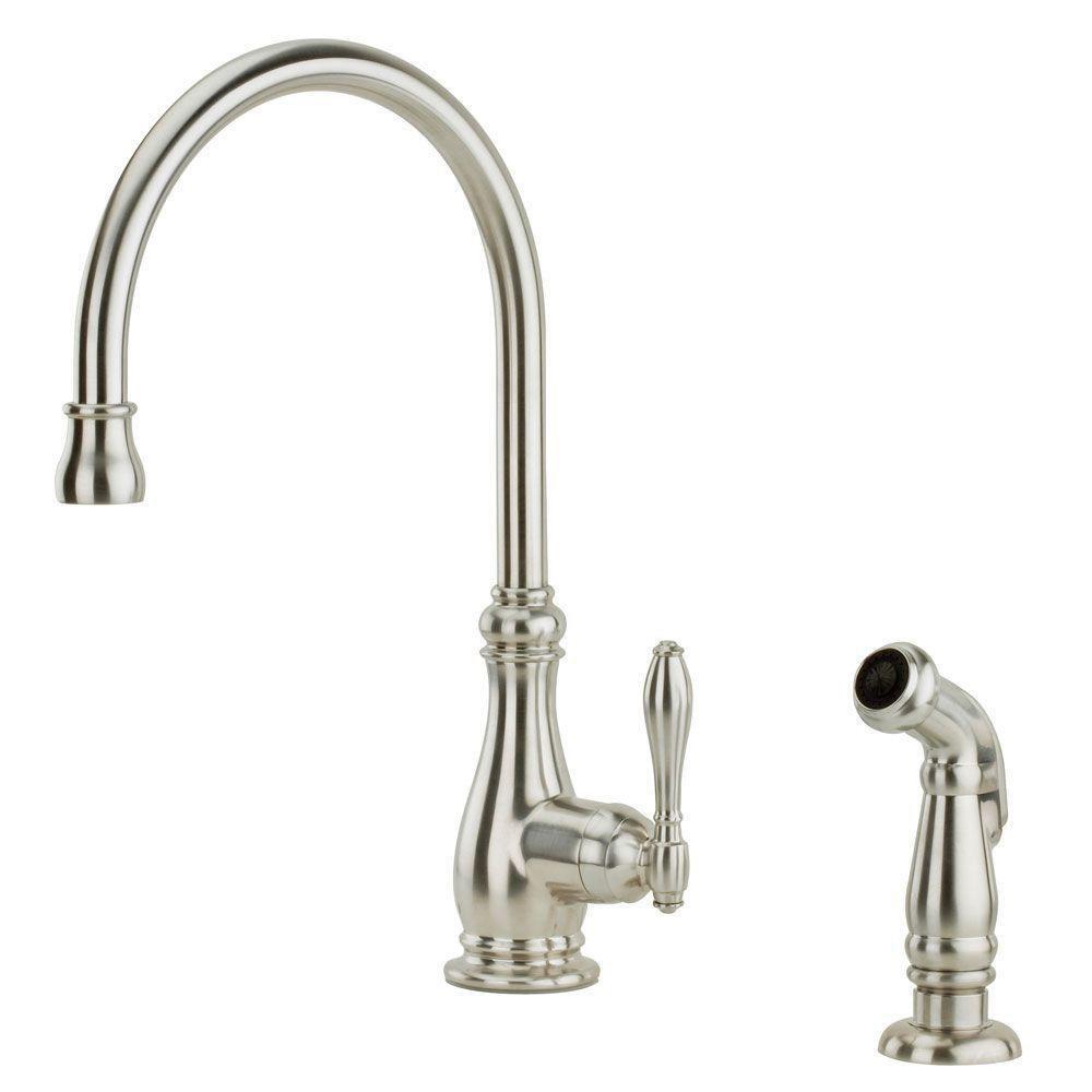 Pfister Stainless Steel 2.2 gpm Single Lever Handle Deckmount Kitchen Sink Faucet High Arc Spout IPS Connection 