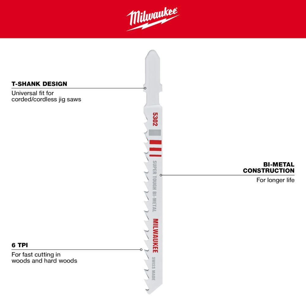 4 6TPI T-SHANK WOOD BI-METAL JIG SAW BLADE 5 PK 