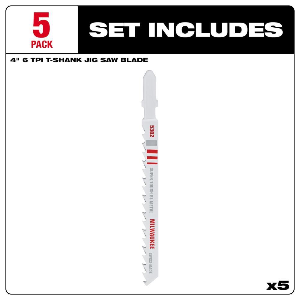 4 6TPI T-SHANK WOOD BI-METAL JIG SAW BLADE 5 PK 