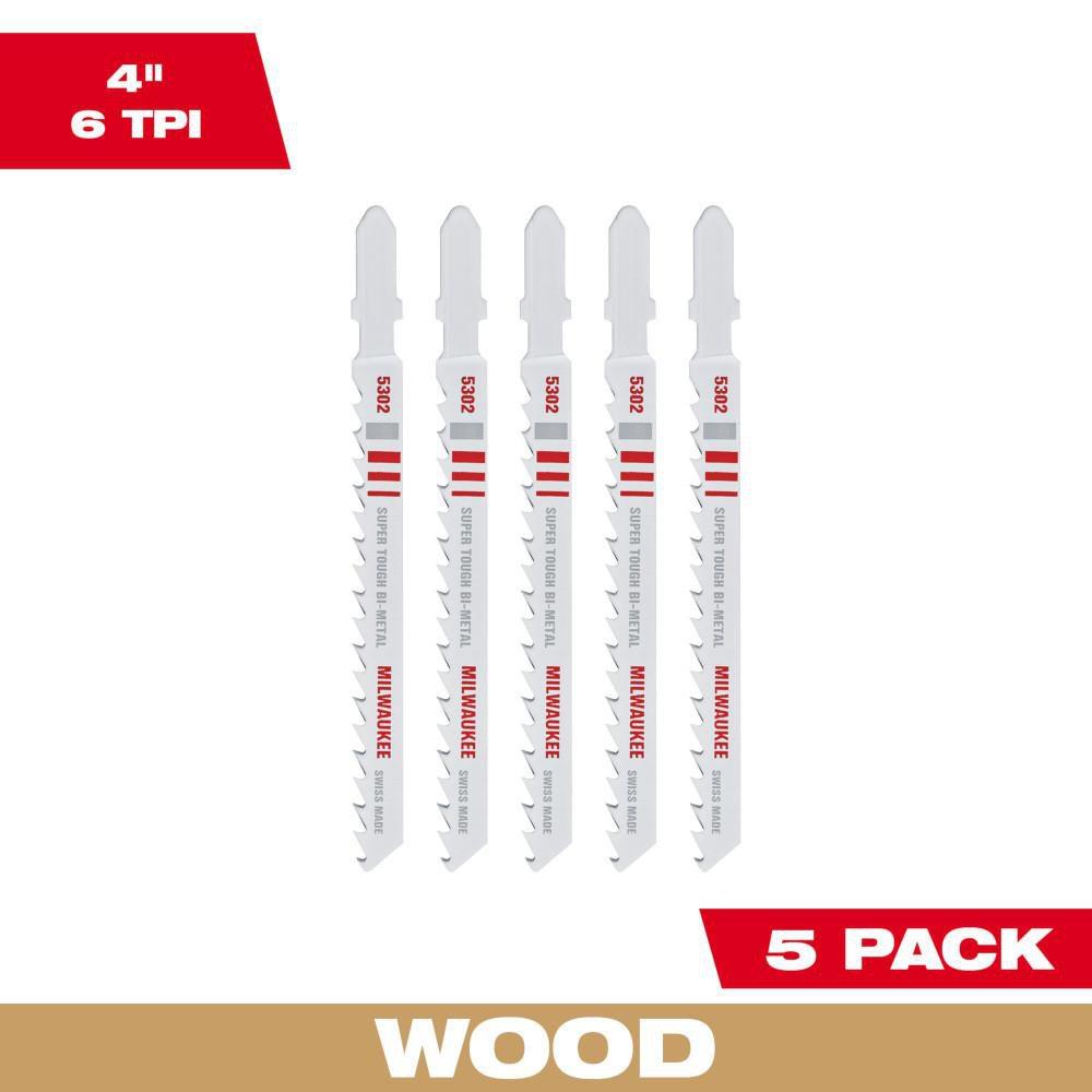 4 6TPI T-SHANK WOOD BI-METAL JIG SAW BLADE 5 PK 
