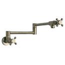 1-Hole Double Cross Handle Wall Mount Pot Filler Faucet in Brushed Nickel