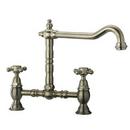 2-Hole Double Cross Handle Bridge Style Kitchen Faucet in Brushed Nickel