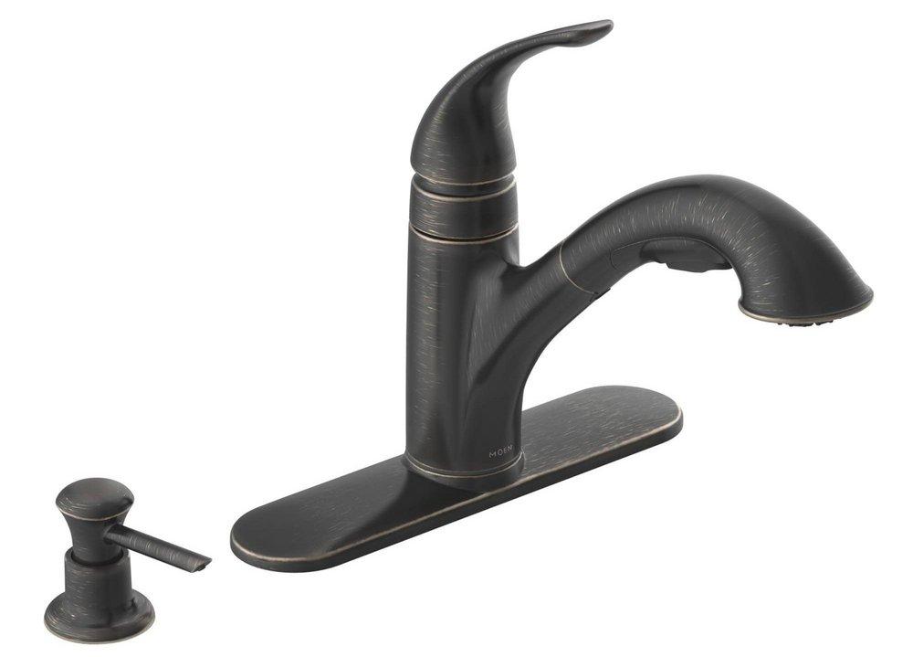 Moen Mediterranean Bronze 1.5 gpm Single Lever Handle Deckmount Kitchen Sink Faucet 3/8 in. Compression Connection 