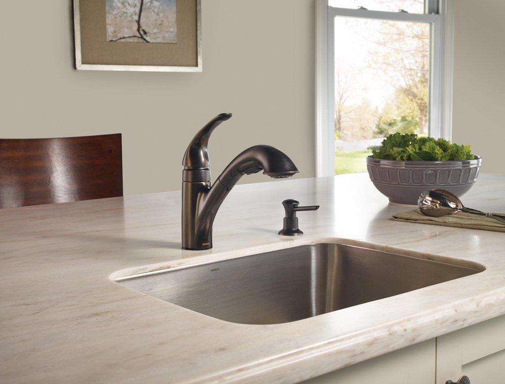 Moen Mediterranean Bronze 1.5 gpm Single Lever Handle Deckmount Kitchen Sink Faucet 3/8 in. Compression Connection 