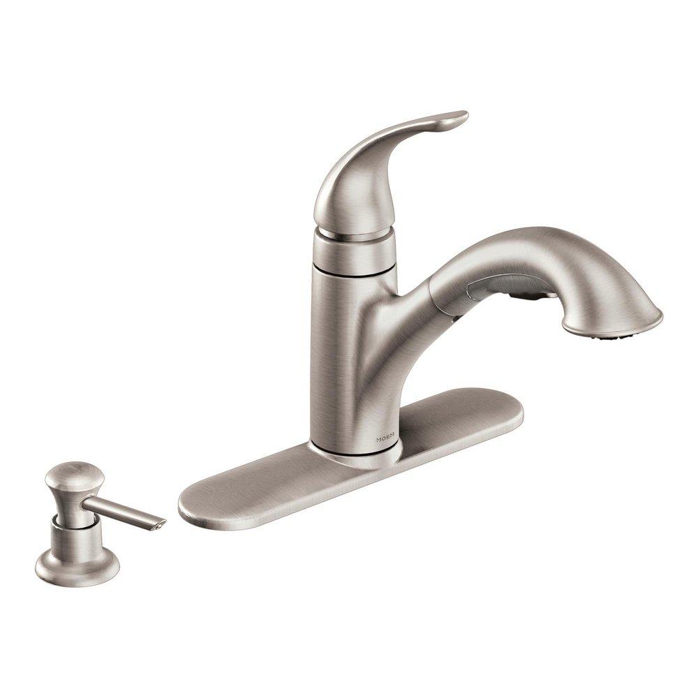 Moen Spot Resist&reg; Stainless Steel 1.5 gpm Single Lever Handle Deckmount Kitchen Sink Faucet 3/8 in. Compression Connection 