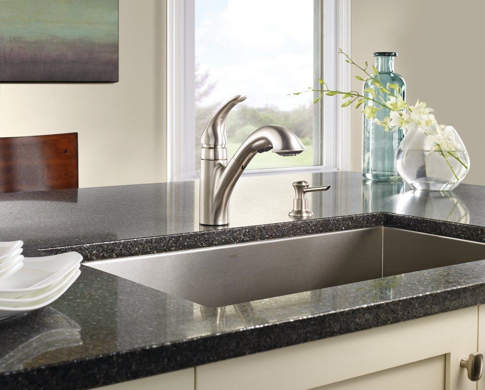 Moen Spot Resist&reg; Stainless Steel 1.5 gpm Single Lever Handle Deckmount Kitchen Sink Faucet 3/8 in. Compression Connection 