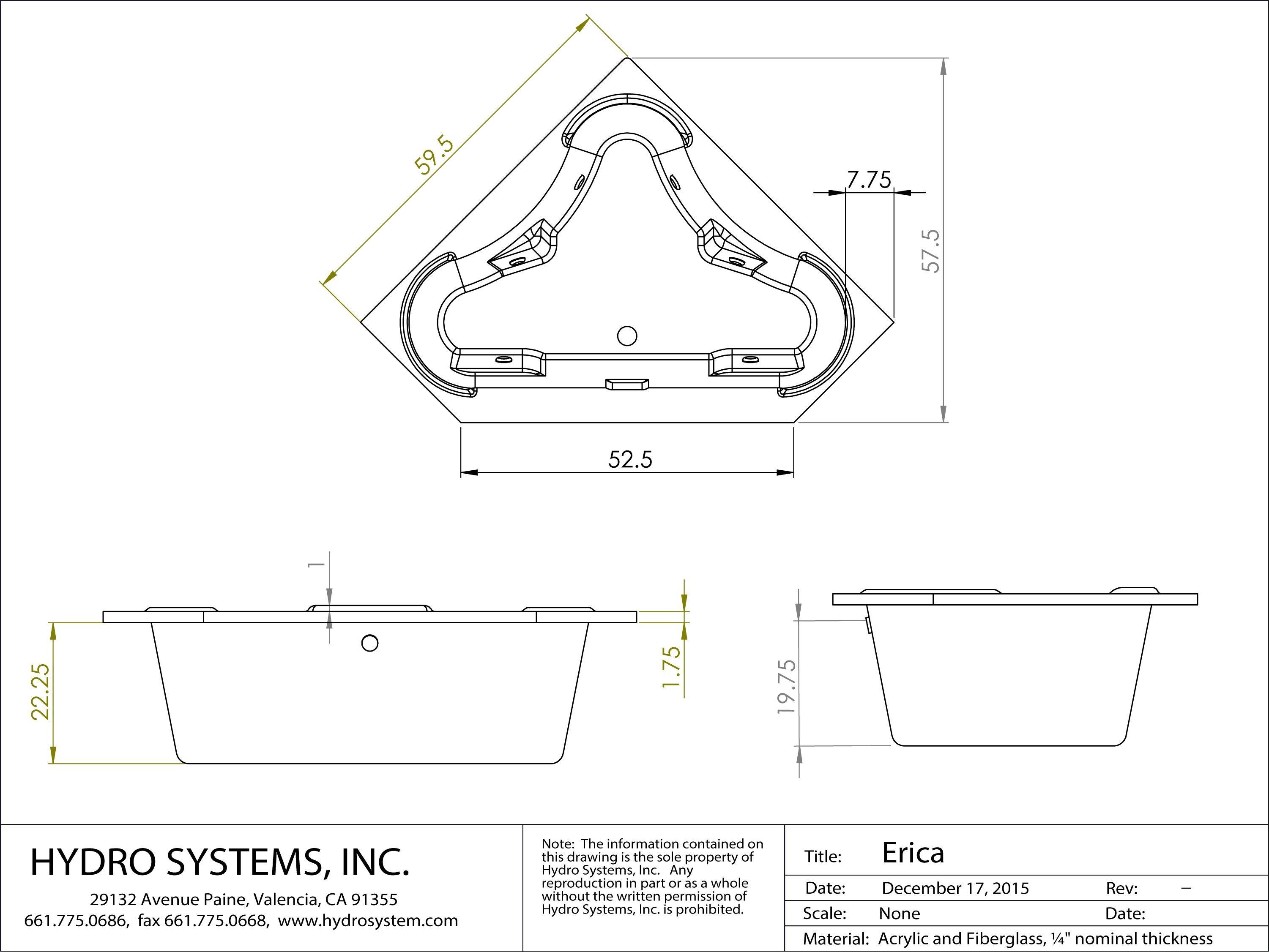 Hydro Systems Biscuit 60 x 60 in. 75 gal Acrylic and Reinforced Fiberglass Corner Drop-In Bathtub with Front Drain 