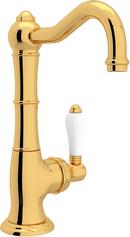 1-Hole Kitchen Faucet with Single Porcelain Lever Handle in Inca Brass