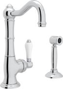 ROHL&reg; Polished Chrome 1-Hole Kitchen Faucet with Single Porcelain Lever Handle and Sidespray 
