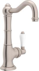 1-Hole Kitchen Faucet with Single Porcelain Lever Handle in Satin Nickel