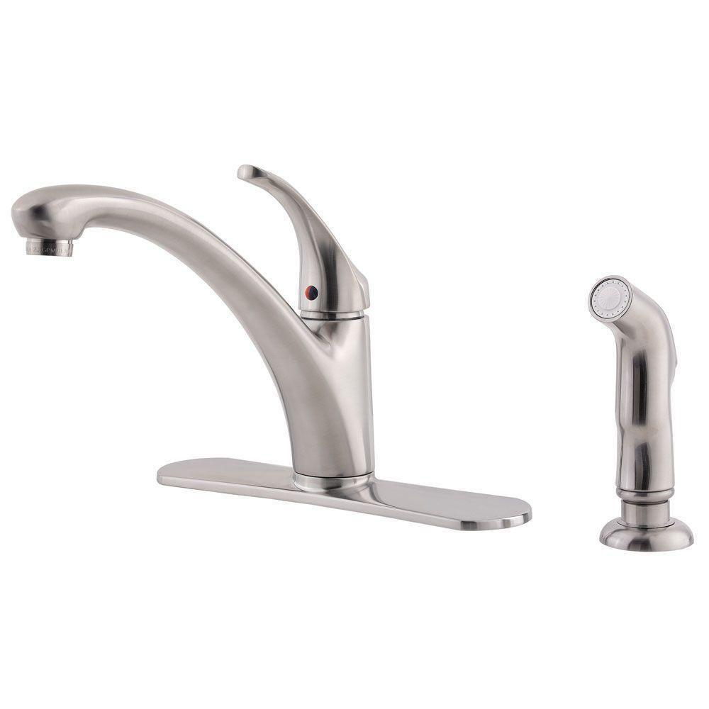 Pfister Stainless Steel 4-Hole Kitchen Faucet with Single Lever Handle and Sidespray 