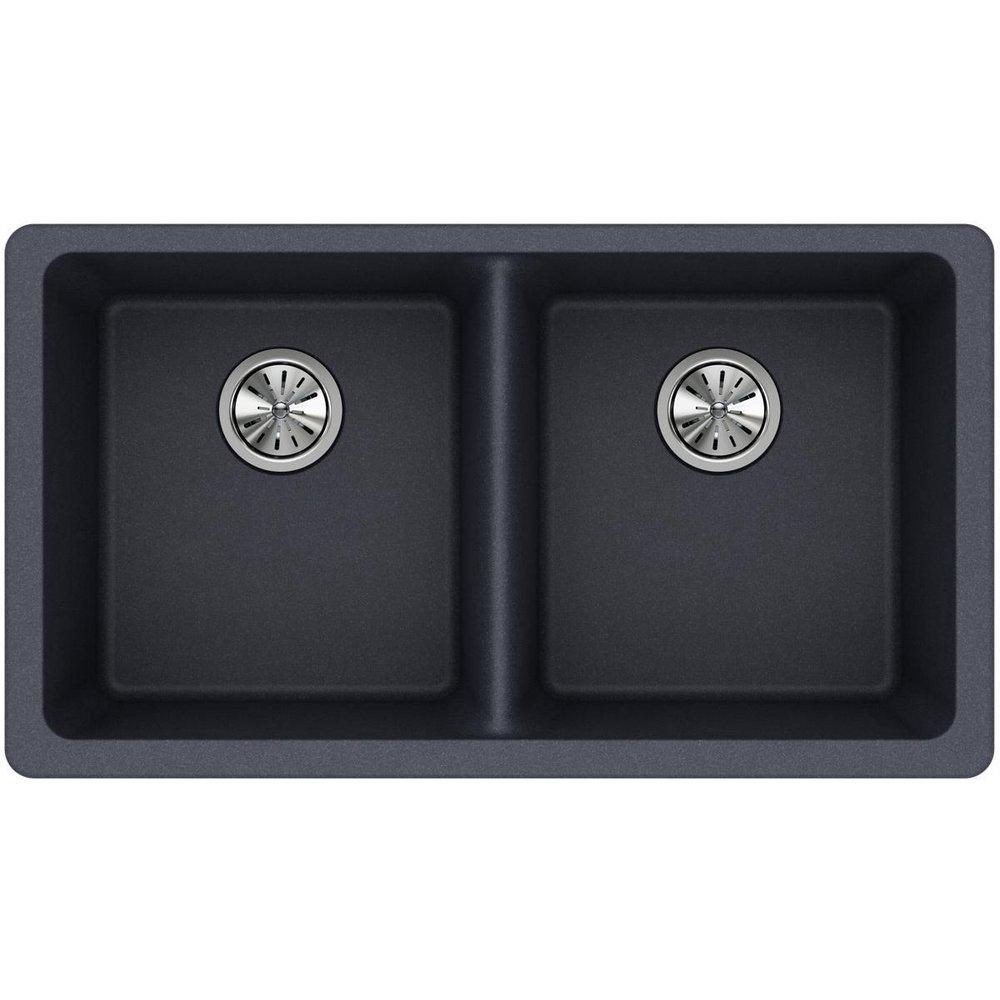 Elkay Dusk Grey 33 x 18-1/2 in. No Hole Composite Double Bowl Undermount Kitchen Sink 