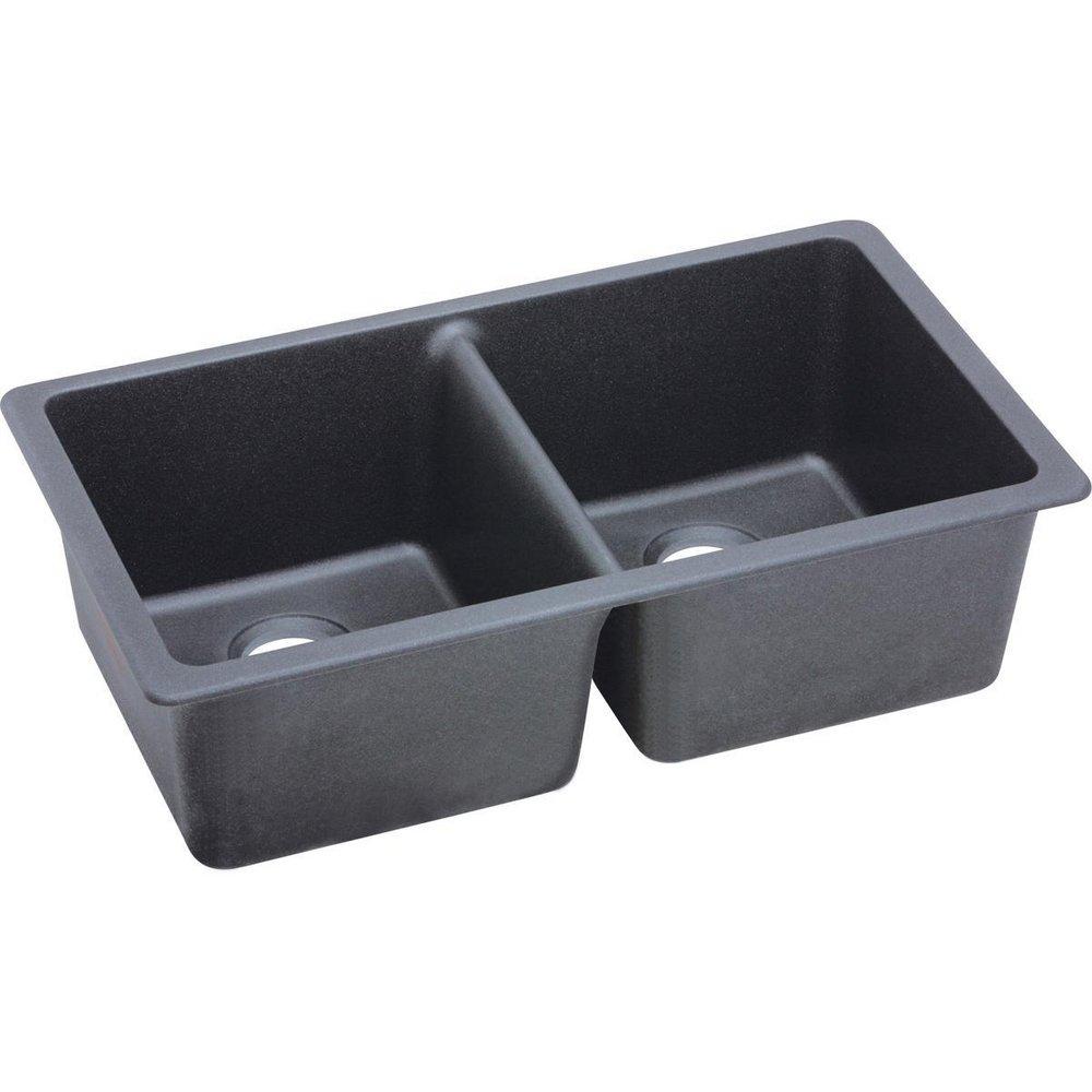 Elkay Dusk Grey 33 x 18-1/2 in. No Hole Composite Double Bowl Undermount Kitchen Sink 