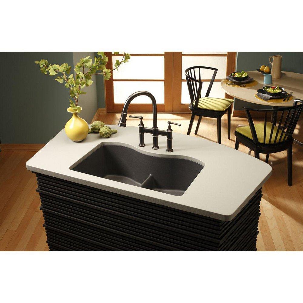 Elkay Antique Steel Two Handle Pull Down Bridge Kitchen Faucet 