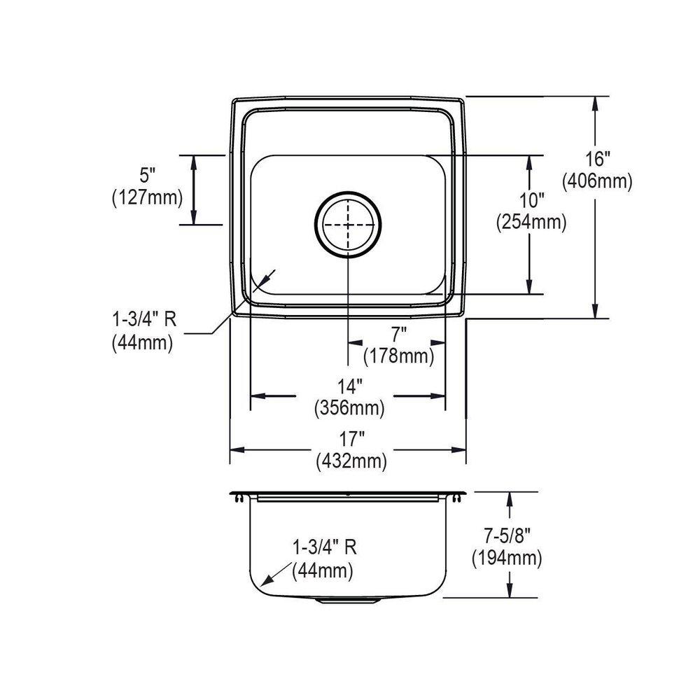 Elkay Lustrous Satin 17 x 16 in. 1 Hole Stainless Steel Single Bowl Drop-in Kitchen Sink 