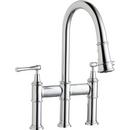 Two Handle Bridge Pull Down Kitchen Faucet in Polished Chrome