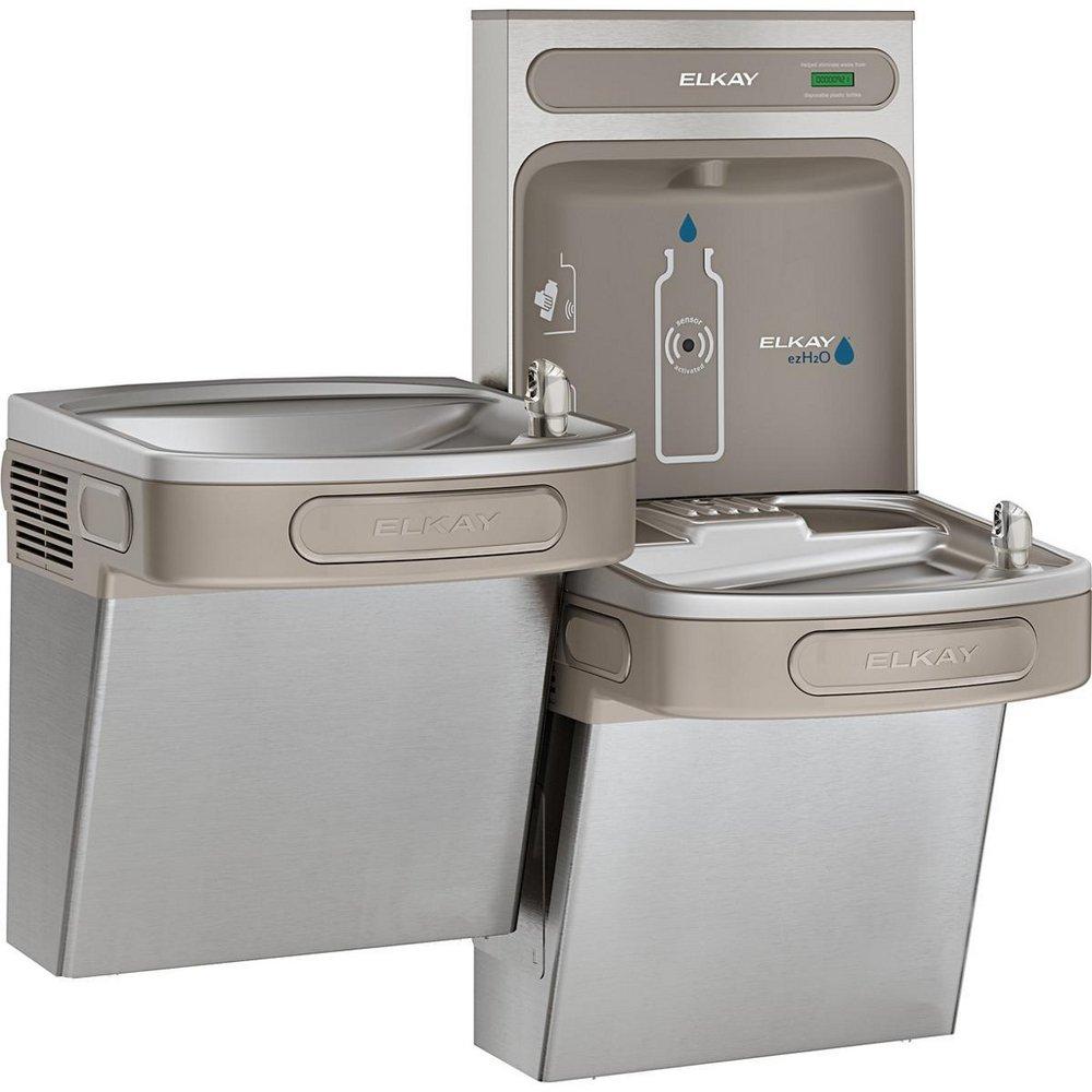 Elkay Stainless Steel 8 gph ADA Wall Mount Bi-Level Water Cooler with Bottle Filling Station 