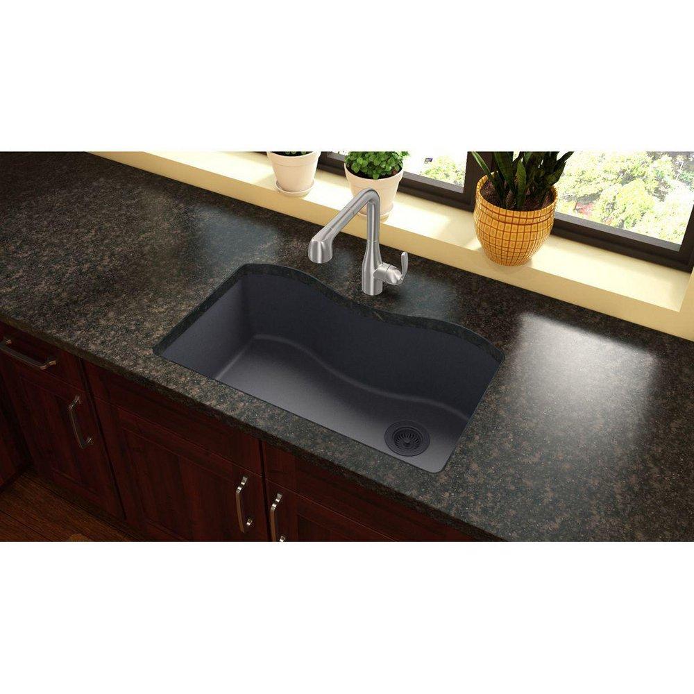 Elkay Dusk Grey 33 x 20 in. No Hole Composite Single Bowl Undermount Kitchen Sink 