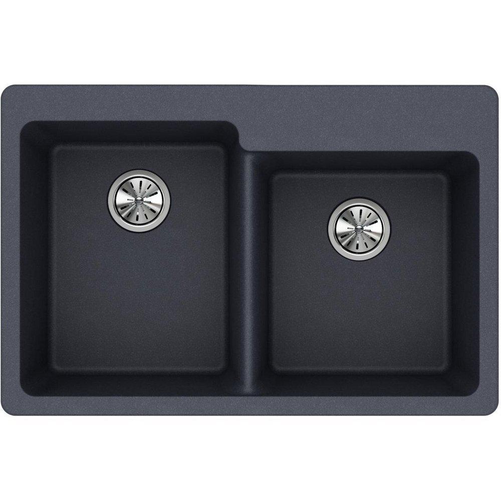Elkay Dusk Grey 33 x 22 in. No Hole Composite Double Bowl Drop-in Kitchen Sink 