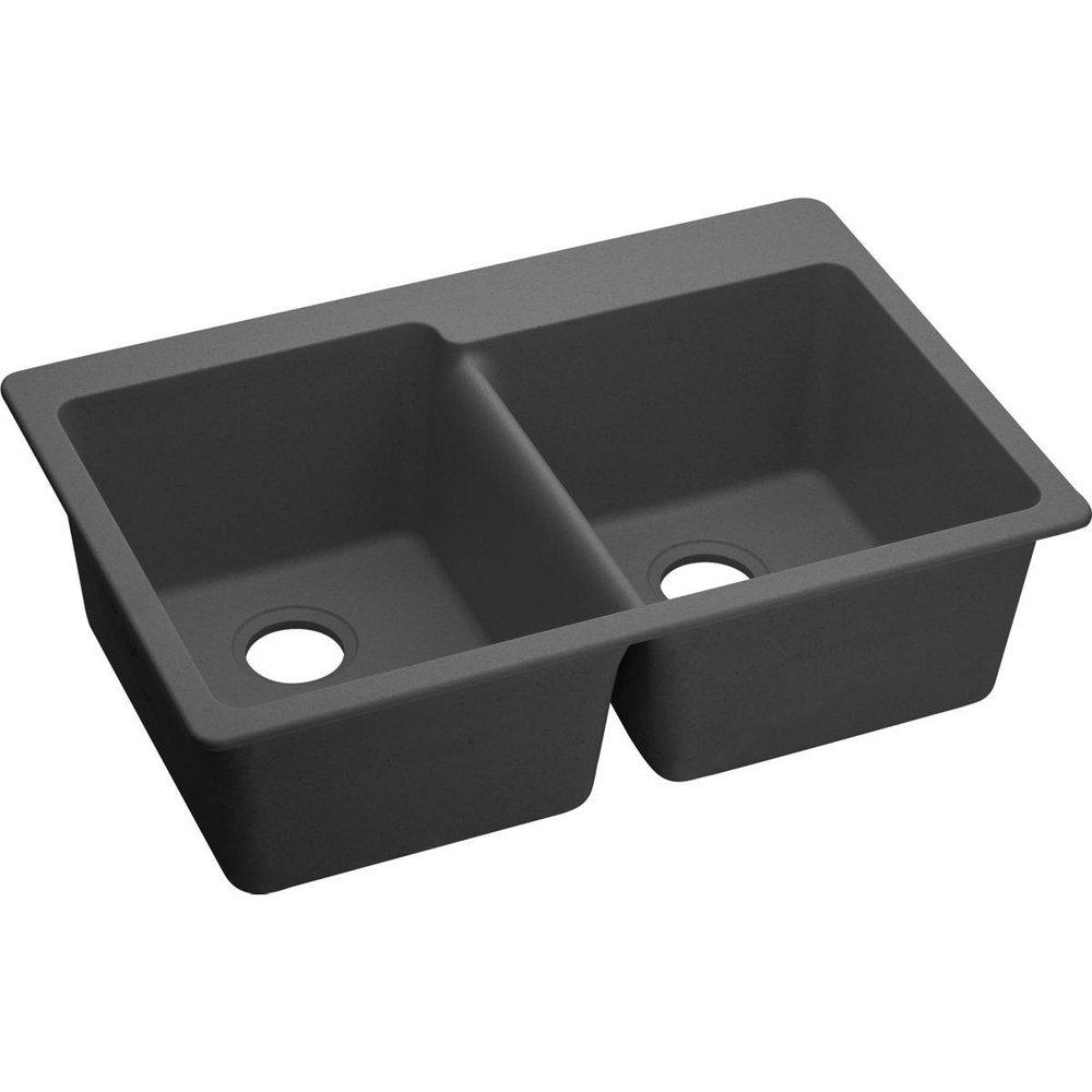 Elkay Dusk Grey 33 x 22 in. No Hole Composite Double Bowl Drop-in Kitchen Sink 