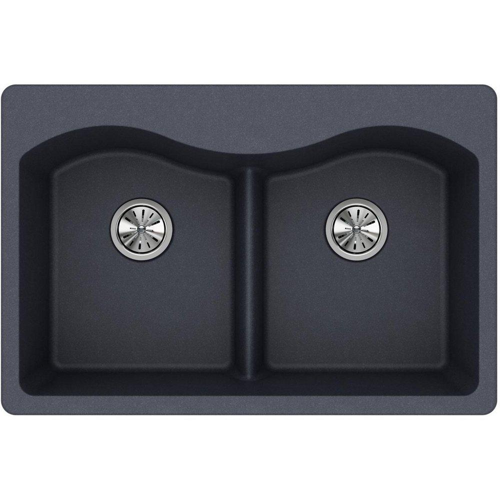 Elkay Dusk Grey 33 x 22 in. No Hole Composite Double Bowl Drop-in Kitchen Sink 