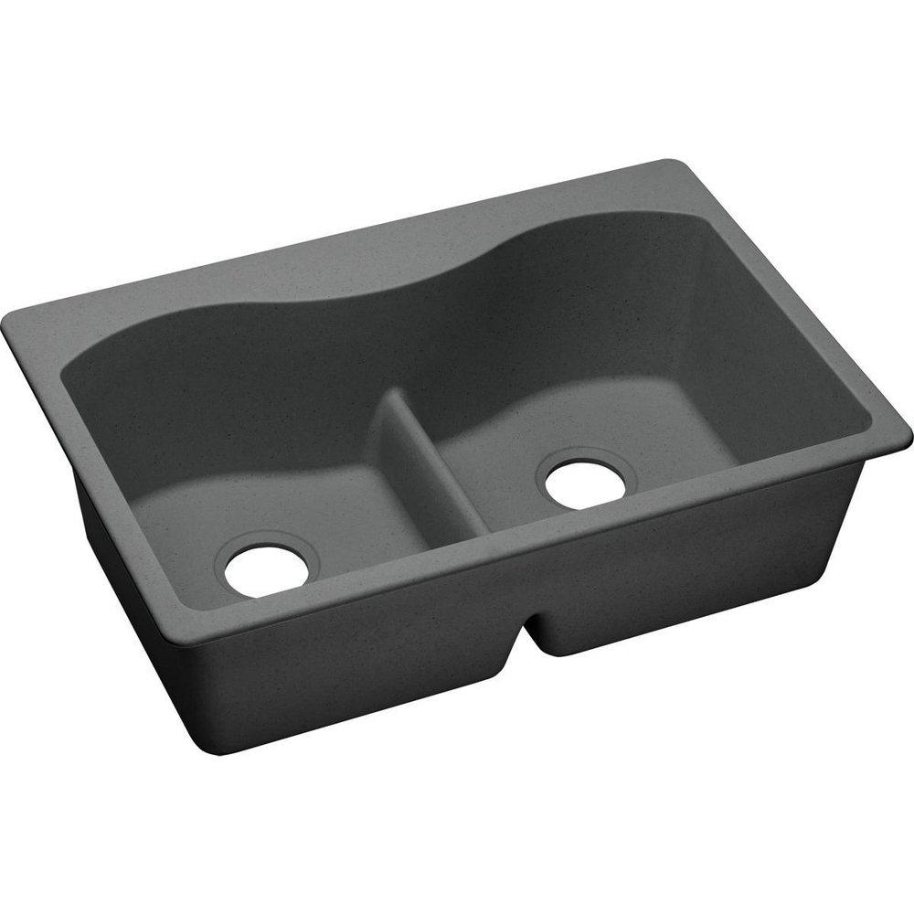 Elkay Dusk Grey 33 x 22 in. No Hole Composite Double Bowl Drop-in Kitchen Sink 