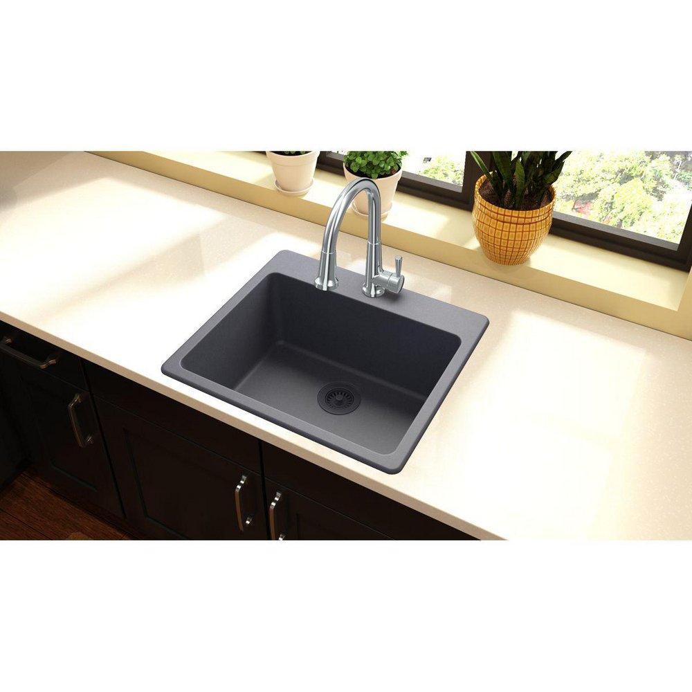 Elkay Dusk Grey 25 x 22 in. No Hole Composite Single Bowl Drop-in Kitchen Sink 