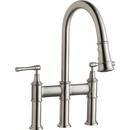 Two Handle Bridge Pull Down Kitchen Faucet in Lustrous Steel