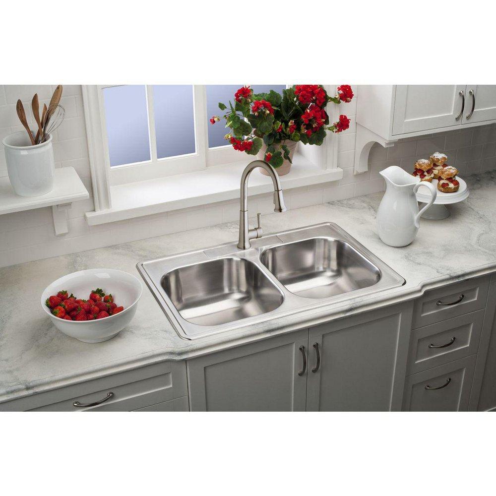 Elkay Lustrous Steel Single Handle Pull Down Kitchen Faucet 