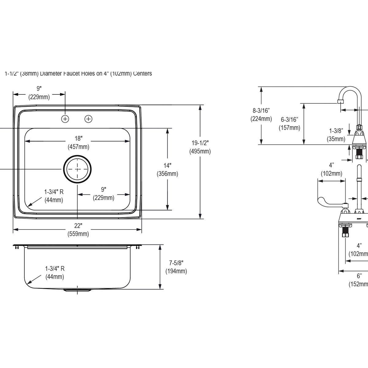 Elkay Lustrous Satin 22 x 19-1/2 in. 2 Hole Stainless Steel Single Bowl Drop-in Kitchen Sink 